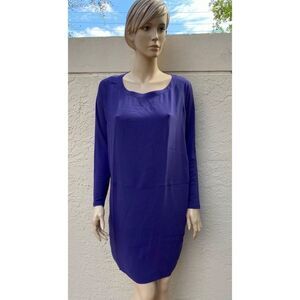 Eileen Fisher ballet neck silk shift dress purple size Medium